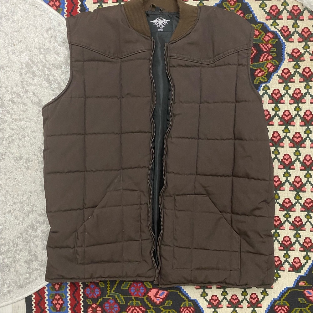 Brown Quilted Puffer Vest with Stand-Up Collar